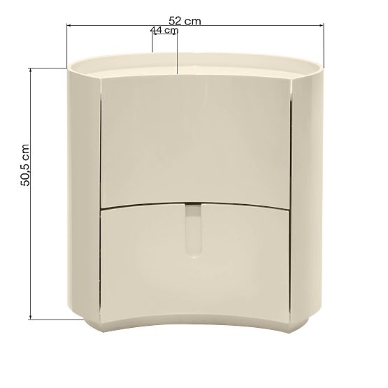 Vena Nightstand with Drawers, Cream White, Rounded, Glossy