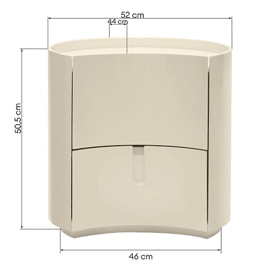 Vena Nightstand with Drawers, Cream White, Rounded, Glossy