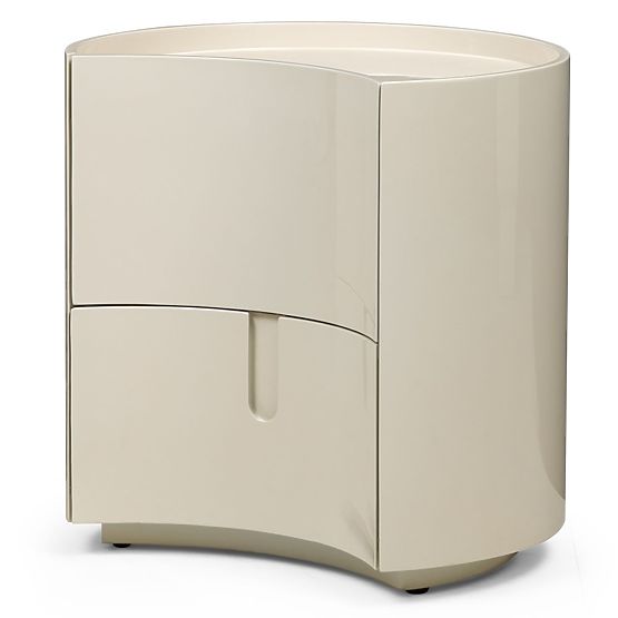 Vena Nightstand with Drawers, Cream White, Rounded, Glossy