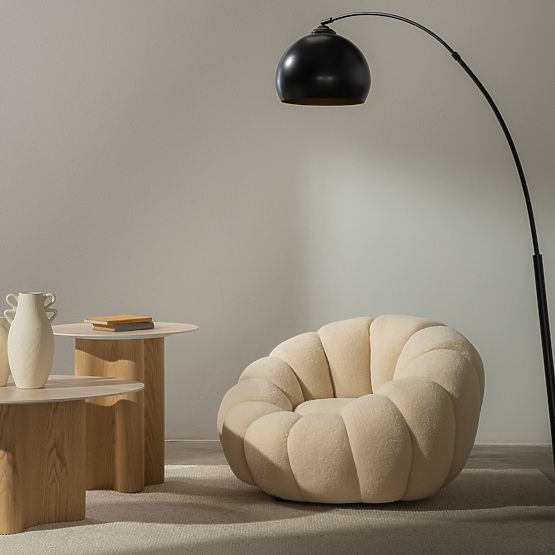 Venezia Beige Relaxation Chair with Swivel Base, Boucle, Rounded Shapes