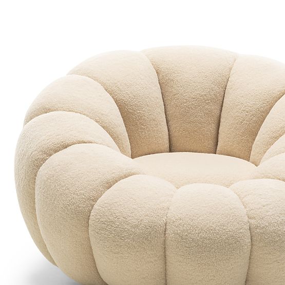 Venezia Beige Relaxation Chair with Swivel Base, Boucle, Rounded Shapes