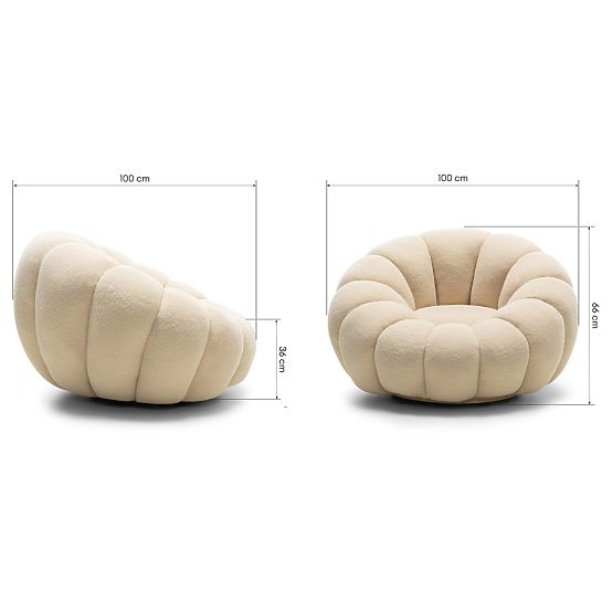 Venezia Beige Relaxation Chair with Swivel Base, Boucle, Rounded Shapes