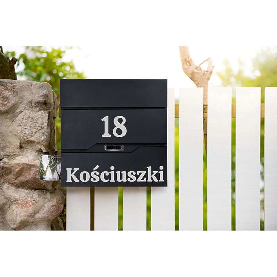 Vidar Black Letter Mailbox with Inscriptions