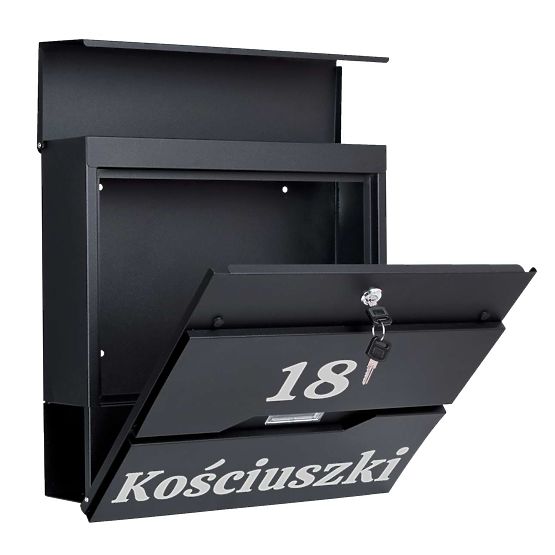 Vidar Black Letter Mailbox with Inscriptions