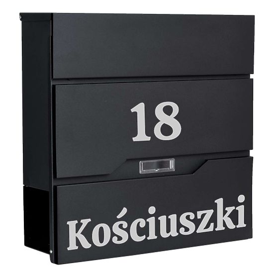 Vidar Black Letter Mailbox with Inscriptions