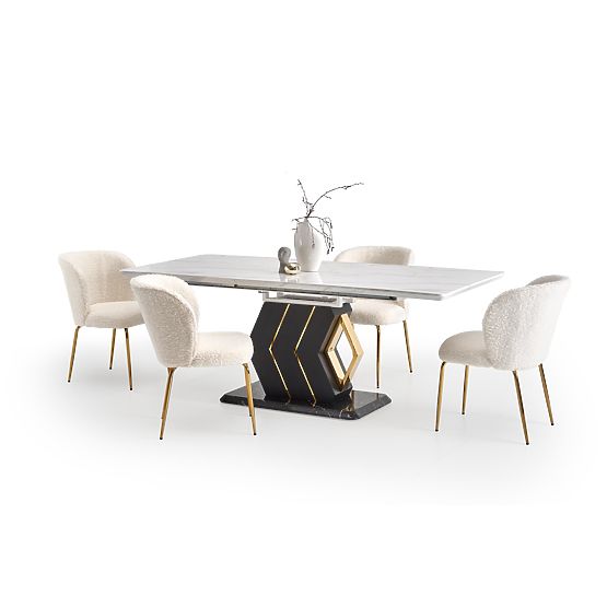VINCENZO extendable table top: white marble, leg black/gold (3p=1pc)