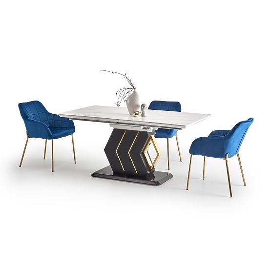 VINCENZO extendable table top: white marble, leg black/gold (3p=1pc)