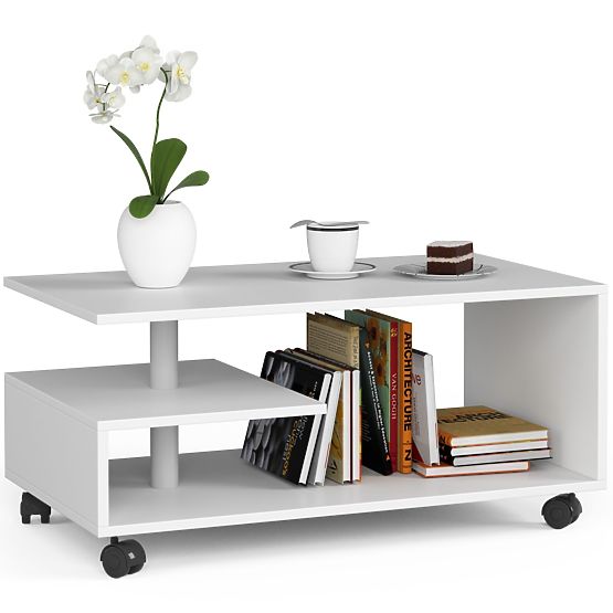 VINI WHITE COFFEE TABLE ON WHEELS