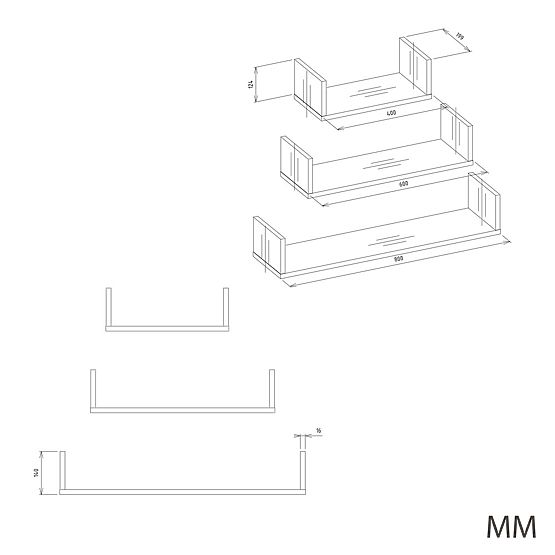 Wall Mounted Shelf MOBI 3P SONOMA OAK