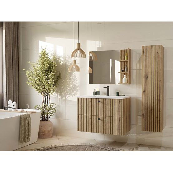 WALL-MOUNTED VANITY CABINET TIGO 80 2S OAK EVOKE 2 DRAWERS GROOVED FRONT PANEL