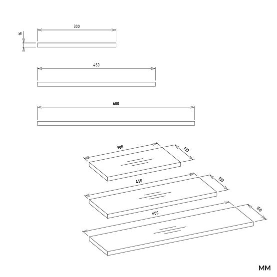Wall Shelves TOBI 3P WHITE