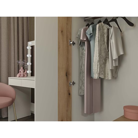WARDROBE AVA 150 CM MIRROR 2 DRAWERS GROOVED FRONT OAK EVOKE CASHMERE BEIGE