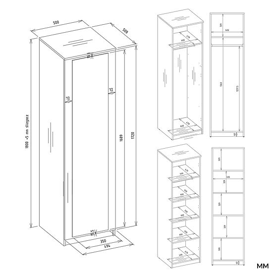 Wardrobe Malwa SD-50 with Mirror WHITE