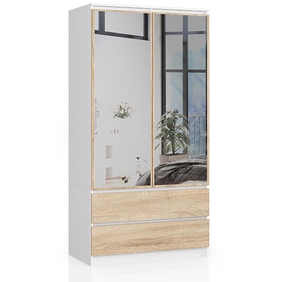 WARDROBE S90 2D 2SZ 2 MIRRORS CLP PK WHITE / SONOMA