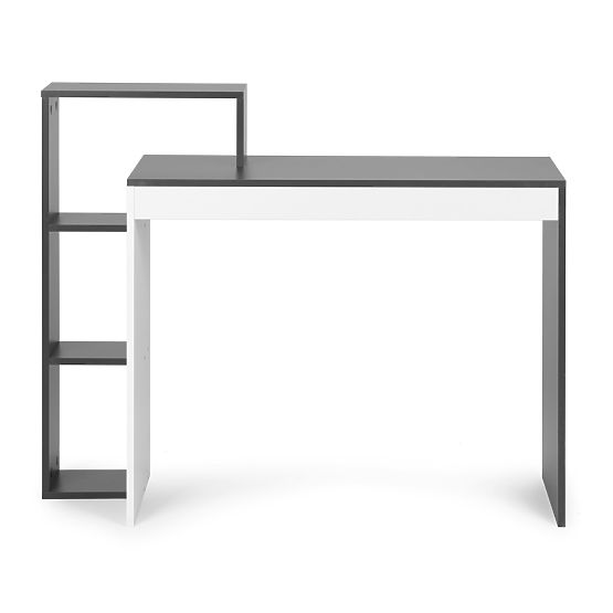 White-Grey Office Computer Desk + Shelf with 4 Shelves
