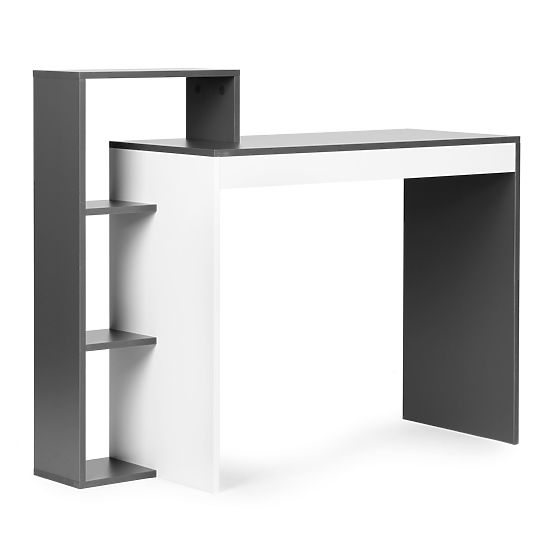 White-Grey Office Computer Desk + Shelf with 4 Shelves