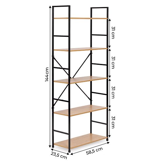 Wide Modern Wooden Shelf LOFT with 5 Shelves