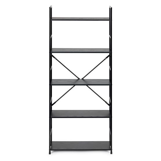 Wide Wooden Shelf Modern LOFT 5 Shelves Black