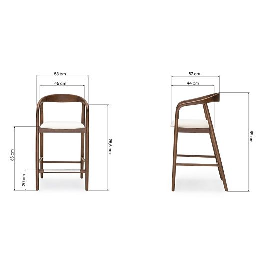Wooden Bar Stool Ludvika 2.0, Rounded, Walnut/Cream