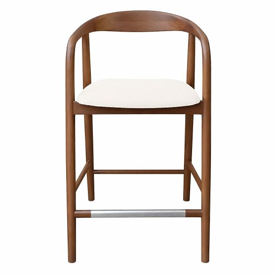 Wooden Bar Stool Ludvika 2.0, Rounded, Walnut/Cream