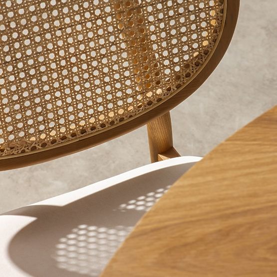 Wooden Chair Monet with Viennese Weave, Rattan, Velour, Natural/Light Beige