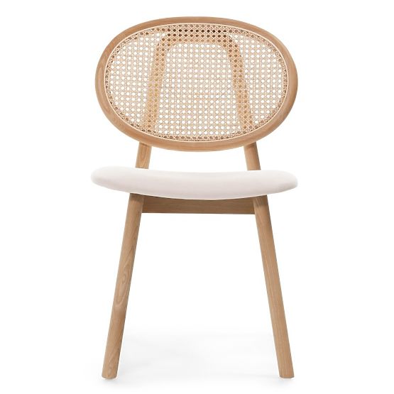 Wooden Chair Monet with Viennese Weave, Rattan, Velour, Natural/Light Beige