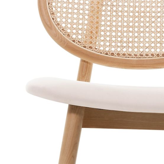 Wooden Chair Monet with Viennese Weave, Rattan, Velour, Natural/Light Beige