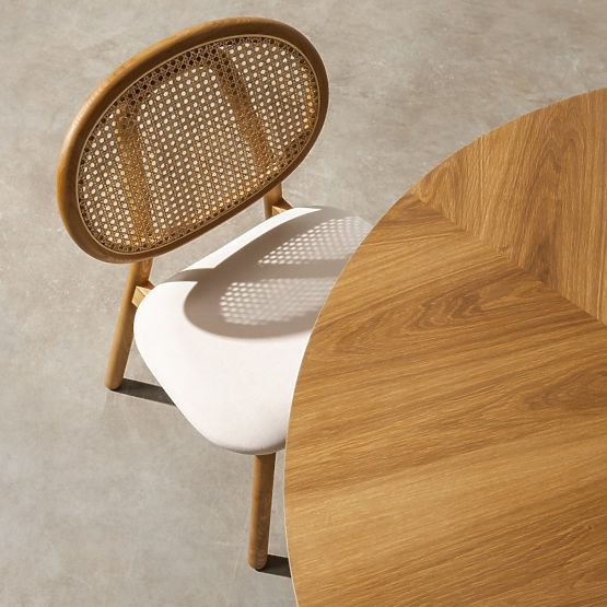 Wooden Chair Monet with Viennese Weave, Rattan, Velour, Natural/Light Beige