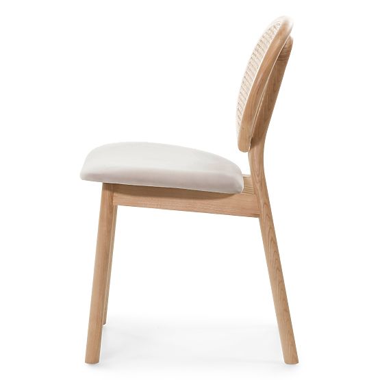 Wooden Chair Monet with Viennese Weave, Rattan, Velour, Natural/Light Brown