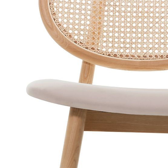 Wooden Chair Monet with Viennese Weave, Rattan, Velour, Natural/Light Brown