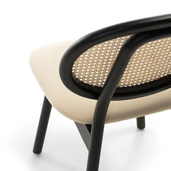 Wooden Chair Monet with Viennese Weave, Rattan, Velvet, Black/Beige