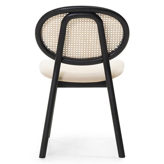 Wooden Chair Monet with Viennese Weave, Rattan, Velvet, Black/Beige