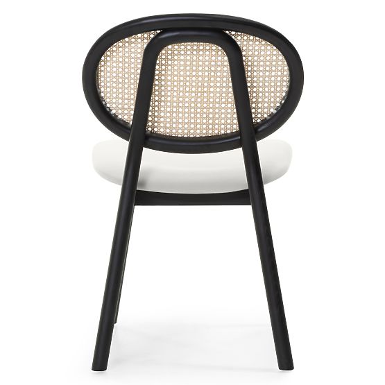 Wooden Chair Monet with Viennese Weave, Rattan, Velvet, Black/Ecru