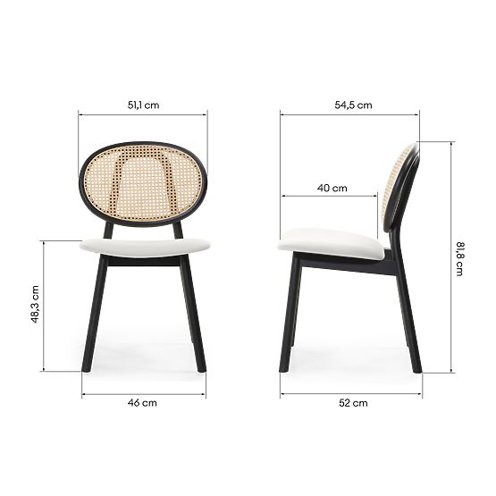 Wooden Chair Monet with Viennese Weave, Rattan, Velvet, Black/Ecru