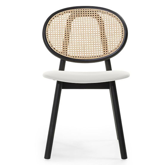 Wooden Chair Monet with Viennese Weave, Rattan, Velvet, Black/Ecru