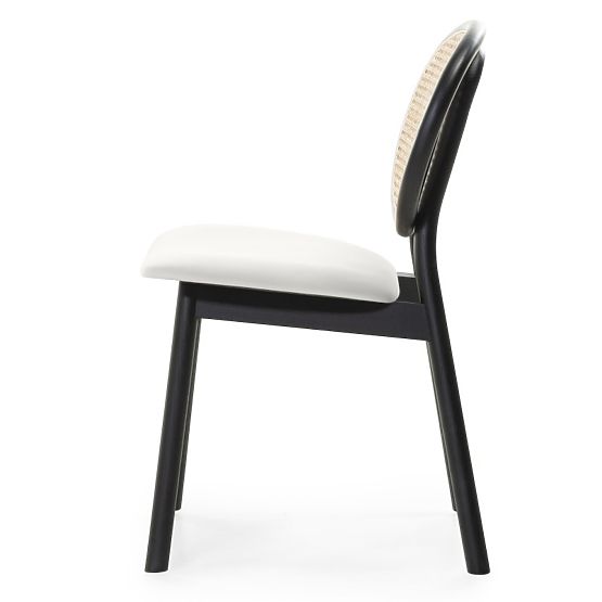 Wooden Chair Monet with Viennese Weave, Rattan, Velvet, Black/Ecru