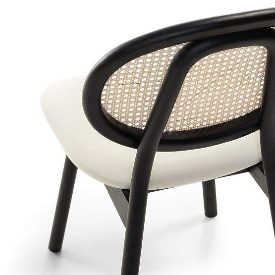 Wooden Chair Monet with Viennese Weave, Rattan, Velvet, Black/Ecru