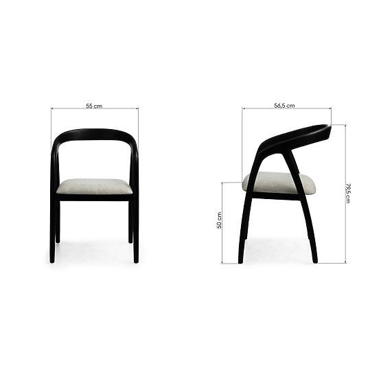 Wooden Chair Sande Rounded, Black/Light Beige, Teak Wood