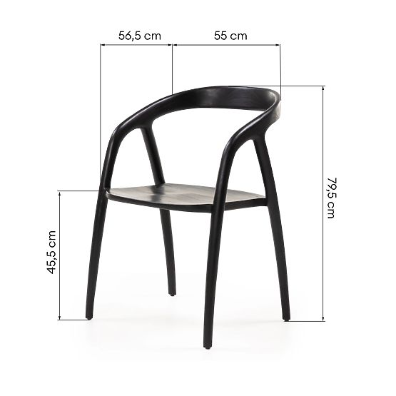 Wooden Chair Sande Rounded, Black, Teak Wood