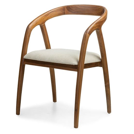 Wooden Chair Sande Rounded, Natural/Cream, Teak Wood