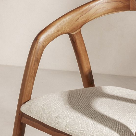 Wooden Chair Sande Rounded, Natural/Cream, Teak Wood