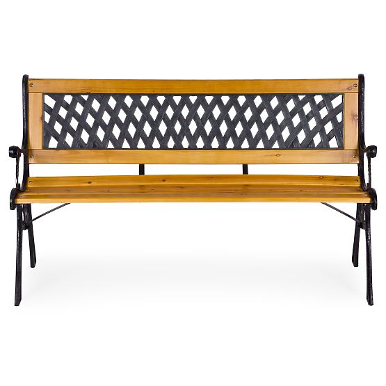 Wooden Garden Bench 126x51 cm with Lattice Backrest and Cast Iron Legs Park MultiGarden