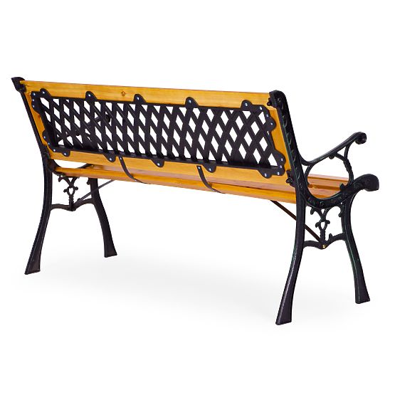 Wooden Garden Bench 126x51 cm with Lattice Backrest and Cast Iron Legs Park MultiGarden