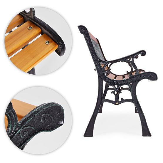 Wooden Garden Bench 126x51 cm with Lattice Backrest and Cast Iron Legs Park MultiGarden