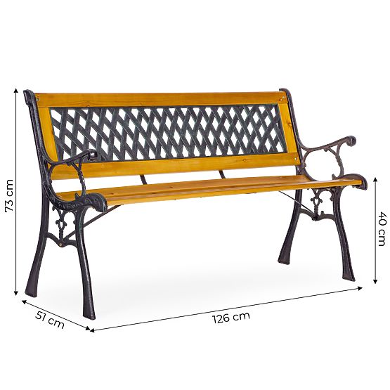 Wooden Garden Bench 126x51 cm with Lattice Backrest and Cast Iron Legs Park MultiGarden