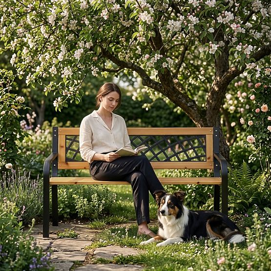 Wooden Garden Bench with Lattice Backrest 118x52 cm Park MultiGarden