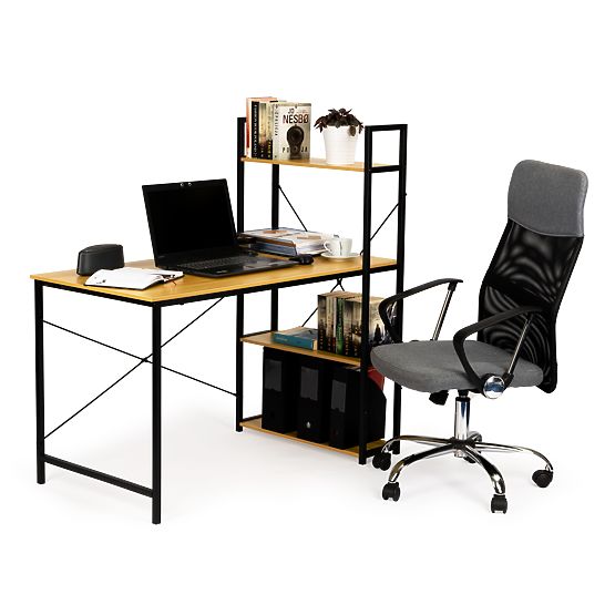 Wooden Loft Computer Desk with Shelves