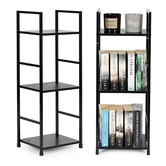 Wooden Modern Shelf Metal Frame LOFT 3 Shelves Black