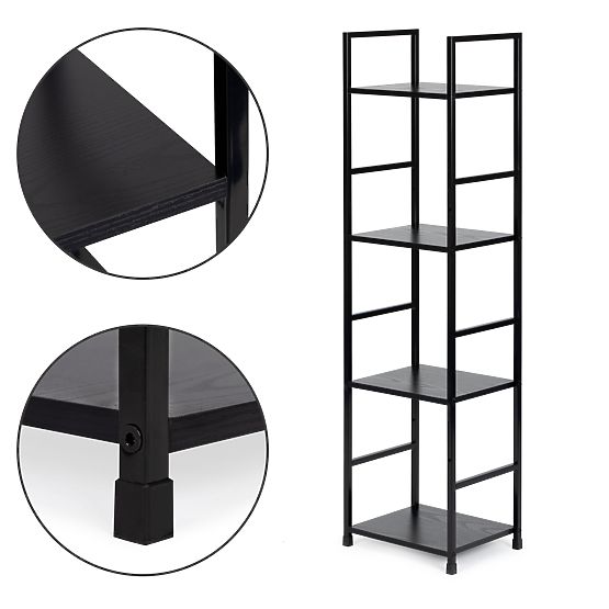 Wooden Modern Shelf with Metal Frame LOFT 4 Shelves Black