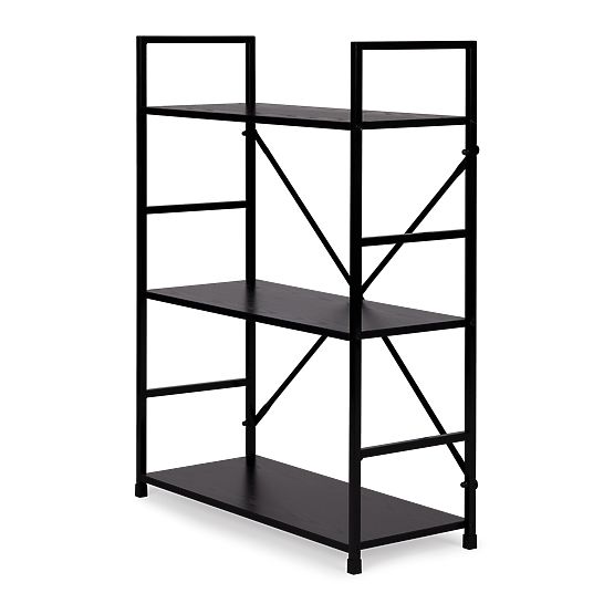 Wooden Shelf with Wide Metal Frame LOFT 3 Shelves Black